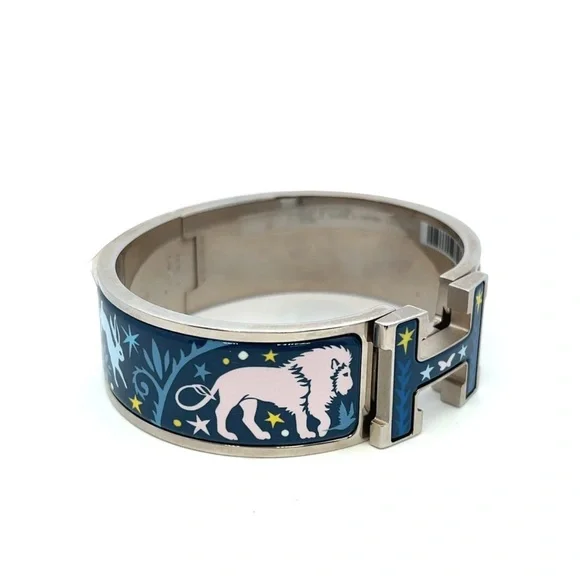 Hermes Wide Clic H Blue Enamel RGH Sous Le Charme Bangle Bracelet Birkin - Picture 2 of 10